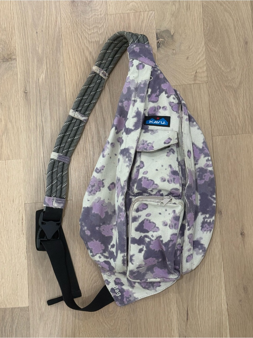 KAVU Purple and White Tie-Dye Rope Sling Bag